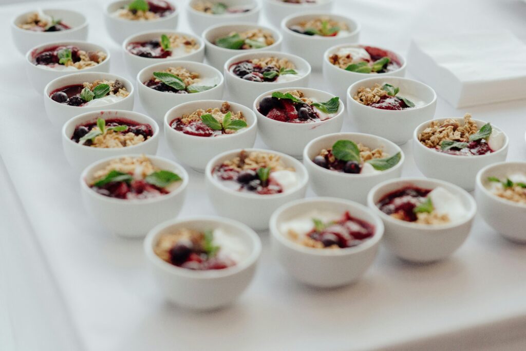 Leftover Hack - Christmas pudding and yogurt parfait cups, garnished with fresh mint