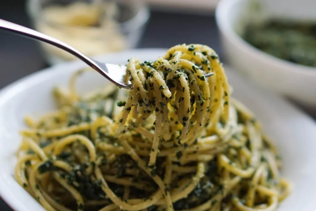 Kale and Basil Pesto Spaghetti